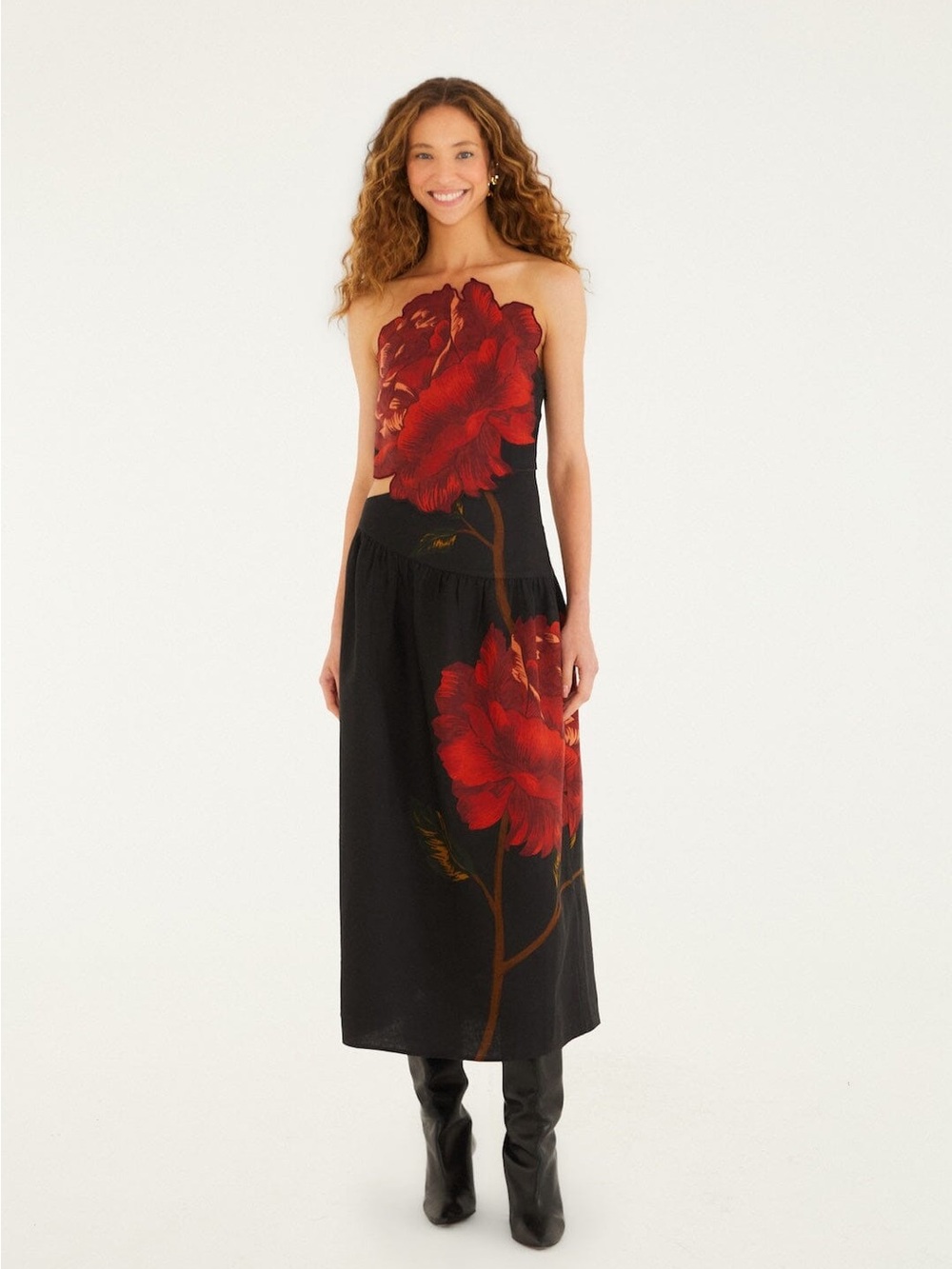 FARM Rio Black Rosalia Artisanal Midi Dress